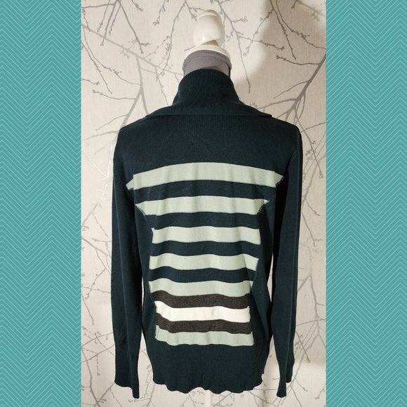 Crisca Forest Green Striped Knit Cowl Neck Sweater - Picture 4 of 5